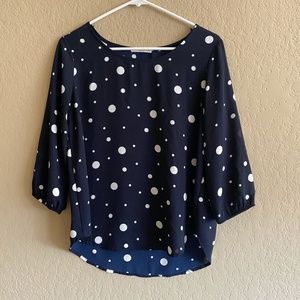 Le Lis Navy Blue Polka Dot Top